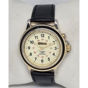 Men's Wilson Glowatch Classic Round Gold Tone Black Leather Strap Watch 11